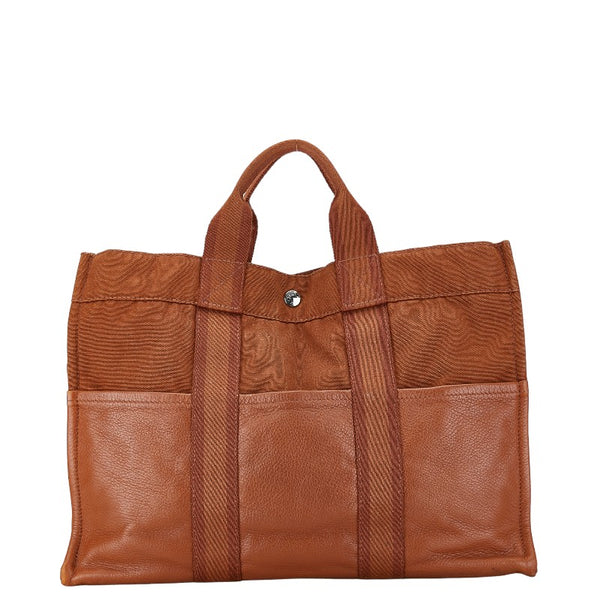 エルメス フールトゥMM ハーフレザー ハンドバッグ トートバッグ ブラウン キャンバス レザー レディース HERMES 【中古】