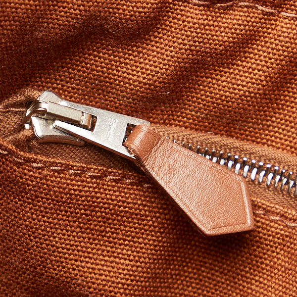 エルメス フールトゥMM ハーフレザー ハンドバッグ トートバッグ ブラウン キャンバス レザー レディース HERMES 【中古】