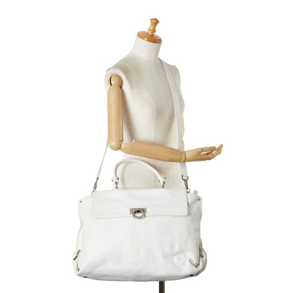 サルヴァトーレフェラガモ ガンチーニ ハンドバッグ ショルダーバッグ２WAY ホワイト シルバー レザー レディース Salvatore Ferragamo 【中古】