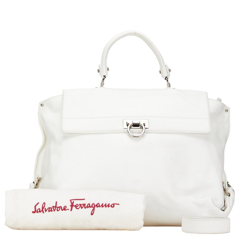 サルヴァトーレフェラガモ ガンチーニ ハンドバッグ ショルダーバッグ２WAY ホワイト シルバー レザー レディース Salvatore Ferragamo 【中古】
