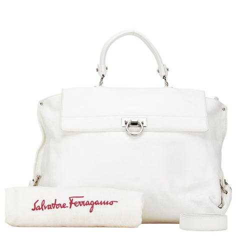サルヴァトーレフェラガモ ガンチーニ ハンドバッグ ショルダーバッグ２WAY ホワイト シルバー レザー レディース Salvatore Ferragamo 【中古】