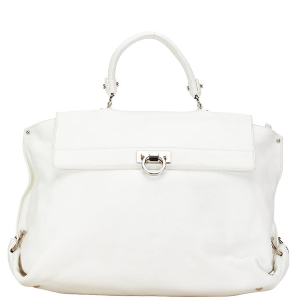 サルヴァトーレフェラガモ ガンチーニ ハンドバッグ ショルダーバッグ２WAY ホワイト シルバー レザー レディース Salvatore Ferragamo 【中古】