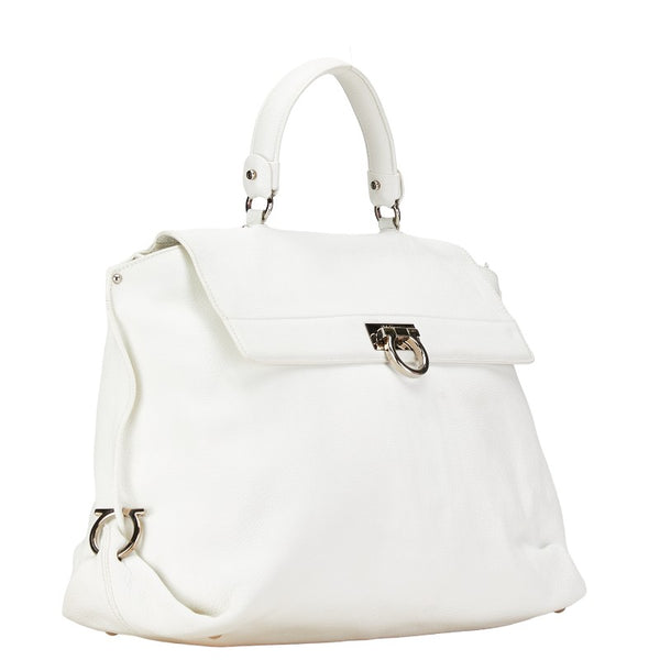 サルヴァトーレフェラガモ ガンチーニ ハンドバッグ ショルダーバッグ２WAY ホワイト シルバー レザー レディース Salvatore Ferragamo 【中古】