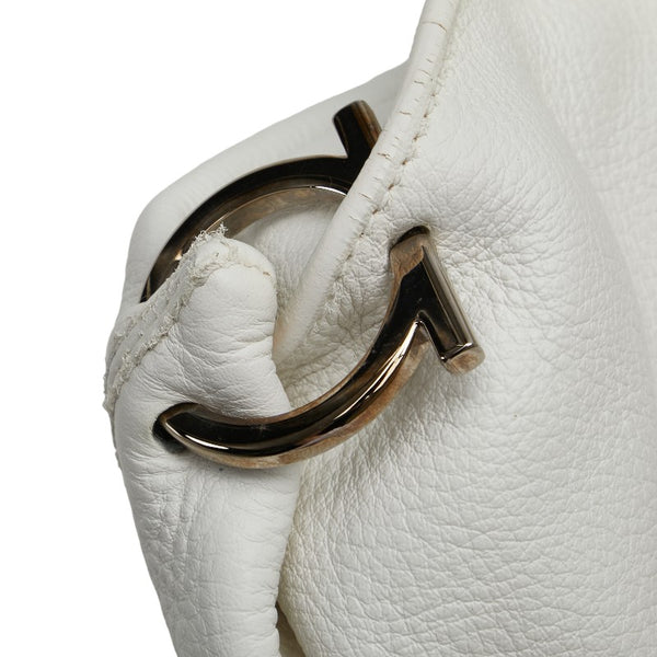 サルヴァトーレフェラガモ ガンチーニ ハンドバッグ ショルダーバッグ２WAY ホワイト シルバー レザー レディース Salvatore Ferragamo 【中古】