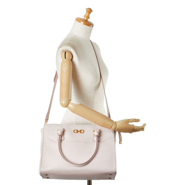 サルヴァトーレフェラガモ ガンチーニ ハンドバッグ ショルダーバッグ２WAY GG-21F271 ピンク ゴールド レザー レディース Salvatore Ferragamo 【中古】