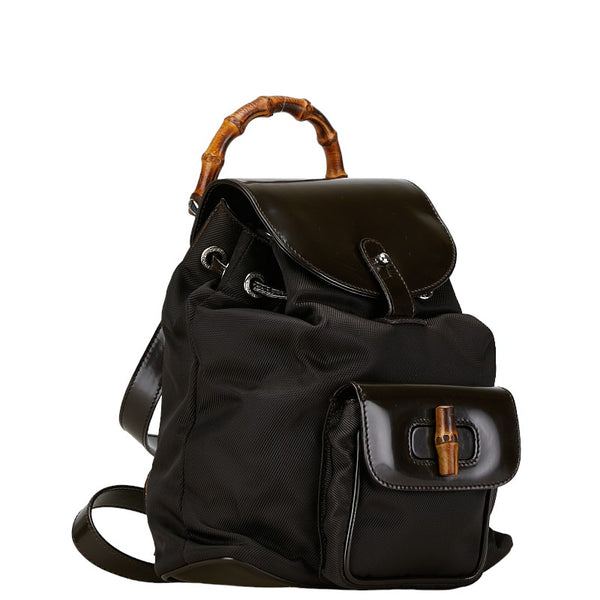 グッチ バンブー リュック バックパック 003 1705 ブラウン レザー ナイロン レディース GUCCI 【中古】