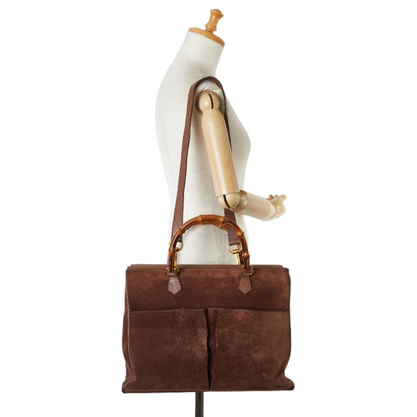 グッチ バンブー ハンドバッグ ショルダーバッグ 2WAY 002 2855 ブラウン スウェード レザー レディース GUCCI 【中古】