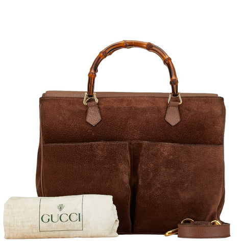 グッチ バンブー ハンドバッグ ショルダーバッグ 2WAY 002 2855 ブラウン スウェード レザー レディース GUCCI 【中古】