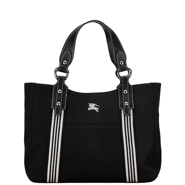 バーバリー ブルーレーベル ロゴ ハンドバッグ トートバッグ ブラック キャンバス レザー レディース BURBERRY 【中古】