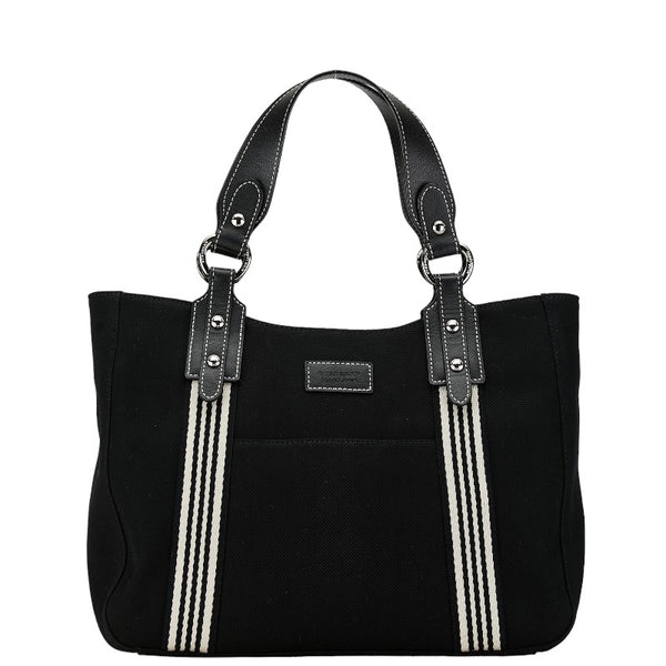 バーバリー ブルーレーベル ロゴ ハンドバッグ トートバッグ ブラック キャンバス レザー レディース BURBERRY 【中古】