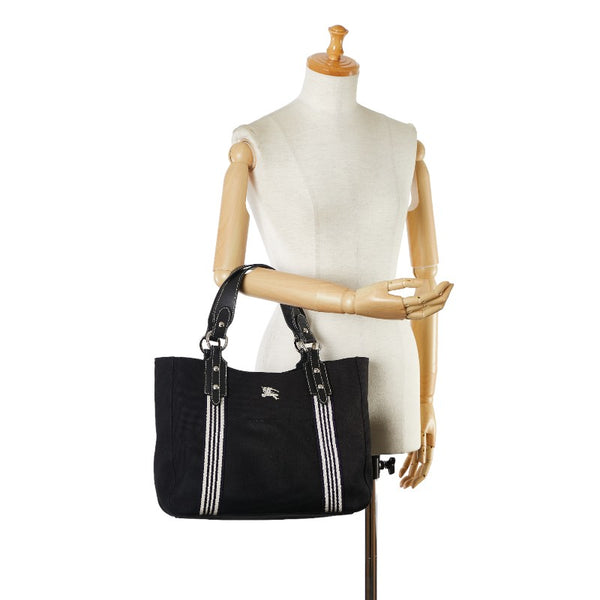 バーバリー ブルーレーベル ロゴ ハンドバッグ トートバッグ ブラック キャンバス レザー レディース BURBERRY 【中古】