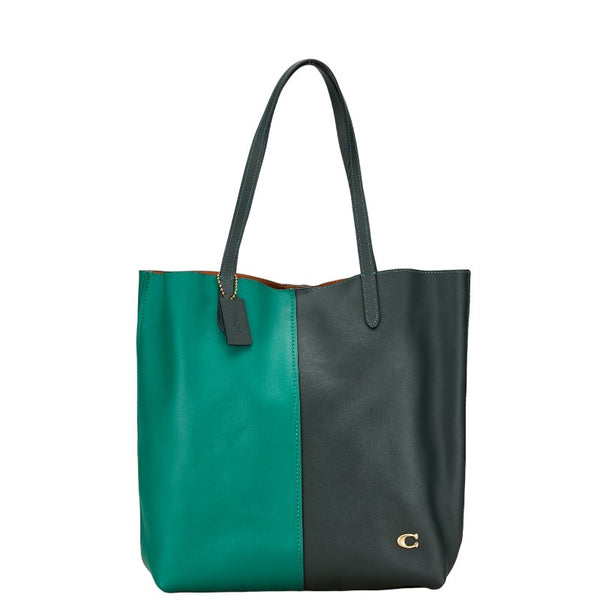 コーチ ノース トート カラーブロック トートバッグ ショルダーバッグ グリーン カーキ レザー レディース COACH 【中古】