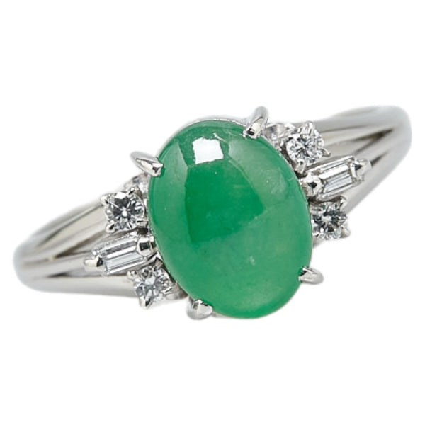 Pt900 プラチナ 翡翠 ダイヤ0.13ct リング 指輪 レディース 9号 【中古】