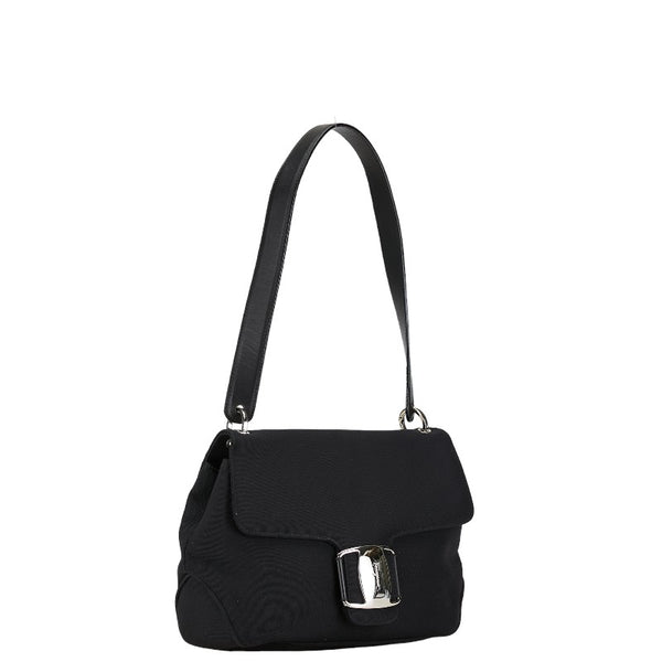 サルヴァトーレフェラガモ ヴァラリボン ワンショルダーバッグ ハンドバッグ ブラック キャンバス レザー レディース Salvatore Ferragamo 【中古】