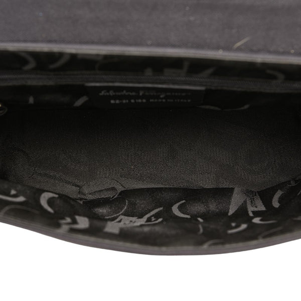 サルヴァトーレフェラガモ ヴァラリボン ワンショルダーバッグ ハンドバッグ ブラック キャンバス レザー レディース Salvatore Ferragamo 【中古】