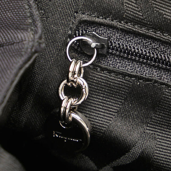 サルヴァトーレフェラガモ ヴァラリボン ワンショルダーバッグ ハンドバッグ ブラック キャンバス レザー レディース Salvatore Ferragamo 【中古】