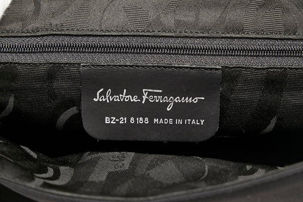 サルヴァトーレフェラガモ ヴァラリボン ワンショルダーバッグ ハンドバッグ ブラック キャンバス レザー レディース Salvatore Ferragamo 【中古】