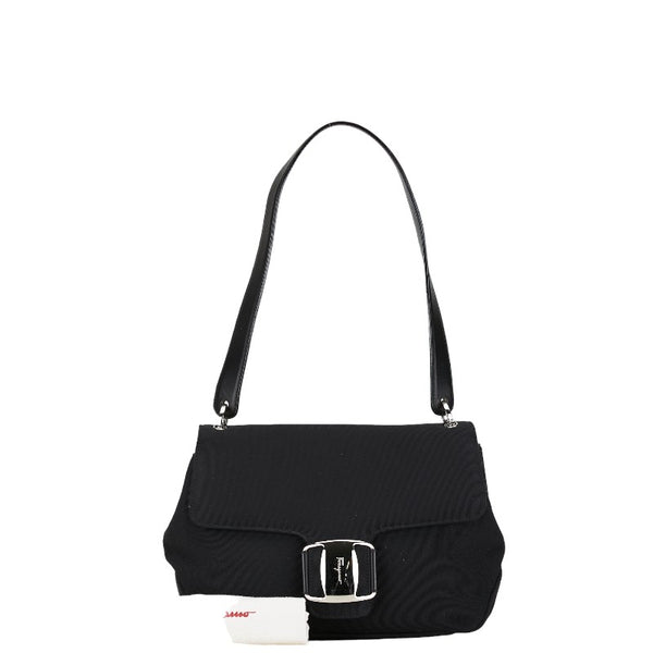 サルヴァトーレフェラガモ ヴァラリボン ワンショルダーバッグ ハンドバッグ ブラック キャンバス レザー レディース Salvatore Ferragamo 【中古】
