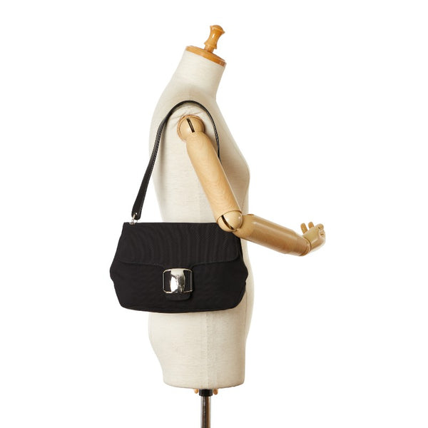 サルヴァトーレフェラガモ ヴァラリボン ワンショルダーバッグ ハンドバッグ ブラック キャンバス レザー レディース Salvatore Ferragamo 【中古】