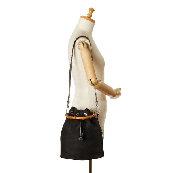 グッチ バンブー ハンドバッグ ショルダーバッグ 2WAY 00137541657 ブラック ナイロン レザー レディース GUCCI 【中古】