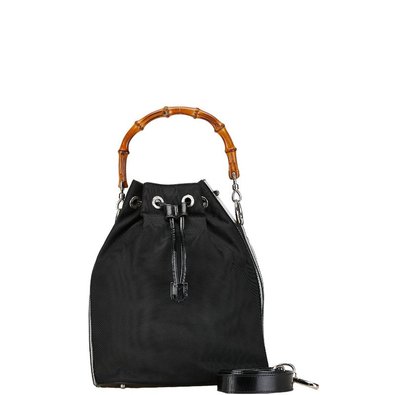 グッチ バンブー ハンドバッグ ショルダーバッグ 2WAY 00137541657 ブラック ナイロン レザー レディース GUCCI 【中古】