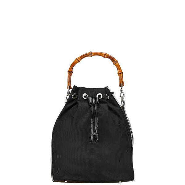 グッチ バンブー ハンドバッグ ショルダーバッグ 2WAY 00137541657 ブラック ナイロン レザー レディース GUCCI 【中古】
