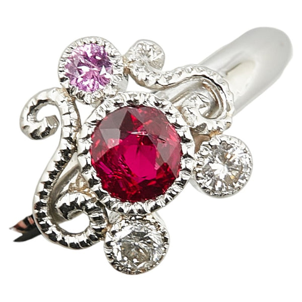 ノーブランド Pt900 プラチナ ダイヤ0.05ct ルビー0.54ct ピンクサファイア リング 指輪 レディース no brand 12.5号 【中古】