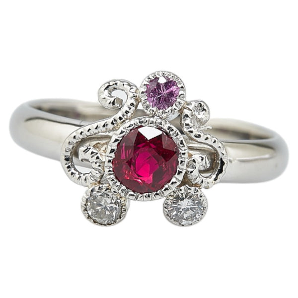 ノーブランド Pt900 プラチナ ダイヤ0.05ct ルビー0.54ct ピンクサファイア リング 指輪 レディース no brand 12.5号 【中古】