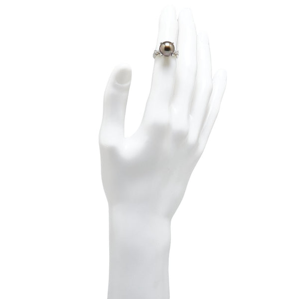 ノーブランド Pt900 プラチナ 黒蝶パール11mm ダイヤ0.23ct リング 指輪 レディース no brand 8号 【中古】