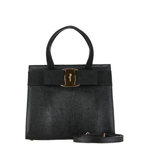 サルヴァトーレフェラガモ ヴァラリボン ハンドバッグ ショルダーバッグ 2WAY ブラック レザー レディース Salvatore Ferragamo 【中古】