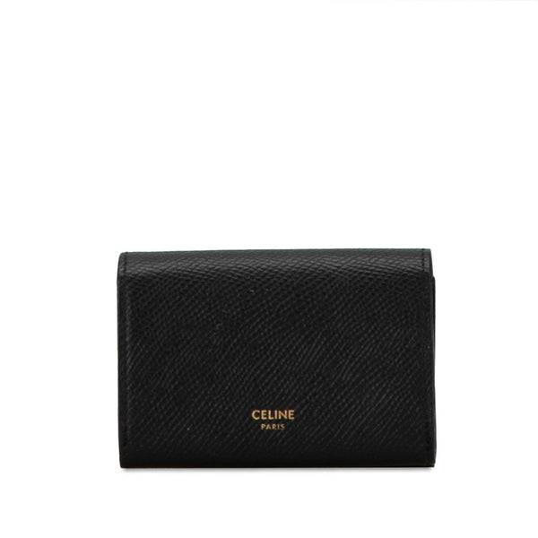 セリーヌ ロゴ 二つ折り カードケース 名刺入れ S-LM-4210 ブラック レザー メンズ CELINE 【中古】
