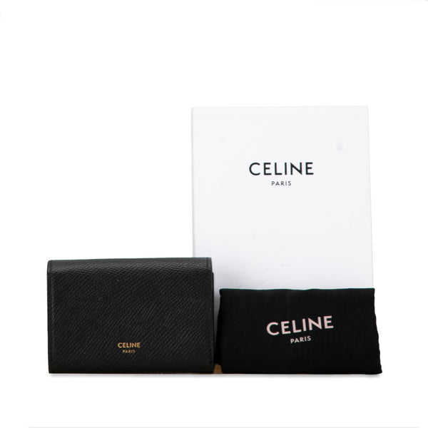 セリーヌ ロゴ 二つ折り カードケース 名刺入れ S-LM-4210 ブラック レザー メンズ CELINE 【中古】