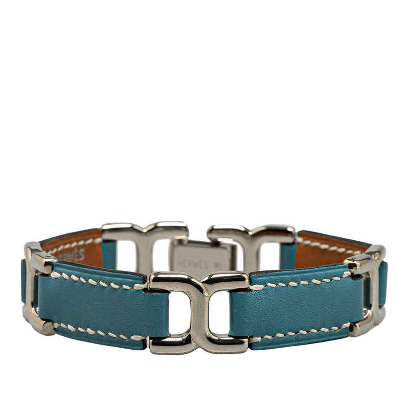 エルメス ブレスレット シルバー ブルー レザー メタル レディース HERMES 【中古】