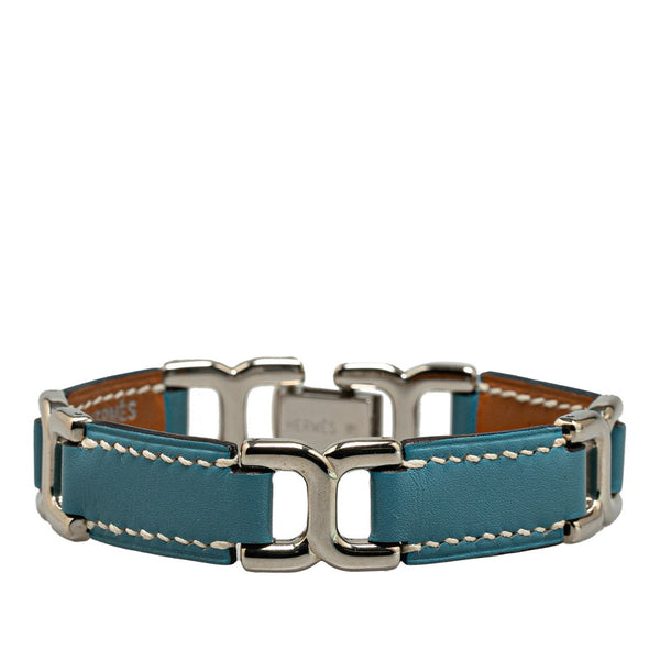 エルメス ブレスレット シルバー ブルー レザー メタル レディース HERMES 【中古】
