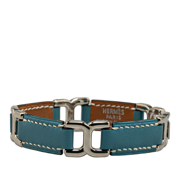 エルメス ブレスレット シルバー ブルー レザー メタル レディース HERMES 【中古】