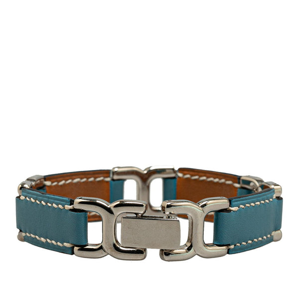 エルメス ブレスレット シルバー ブルー レザー メタル レディース HERMES 【中古】