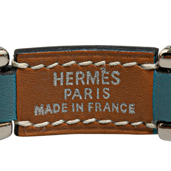 エルメス ブレスレット シルバー ブルー レザー メタル レディース HERMES 【中古】