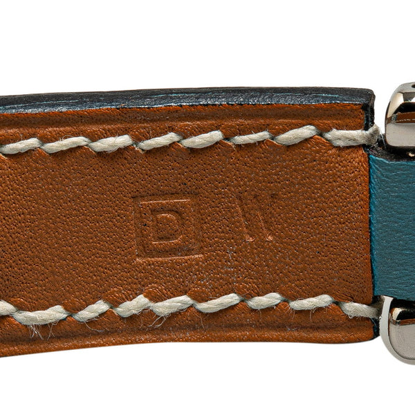 エルメス ブレスレット シルバー ブルー レザー メタル レディース HERMES 【中古】