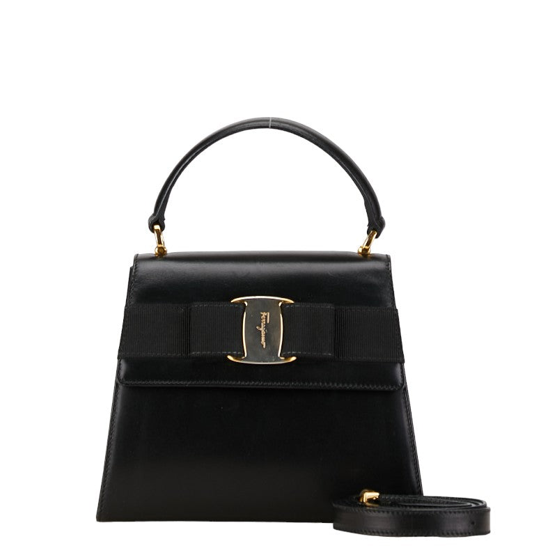 サルヴァトーレフェラガモ ヴァラリボン ハンドバッグ ショルダーバッグ 2WAY ブラック レザー レディース Salvatore Ferragamo 【中古】