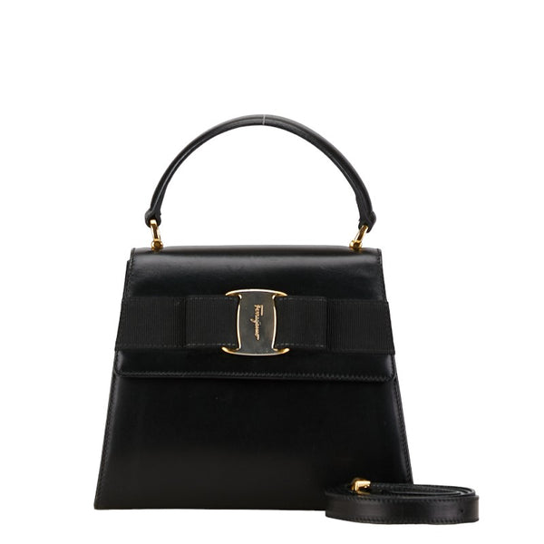 サルヴァトーレフェラガモ ヴァラリボン ハンドバッグ ショルダーバッグ 2WAY ブラック レザー レディース Salvatore Ferragamo 【中古】