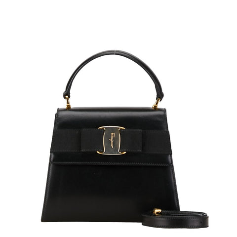 サルヴァトーレフェラガモ ヴァラリボン ハンドバッグ ショルダーバッグ 2WAY ブラック レザー レディース Salvatore Ferragamo 【中古】