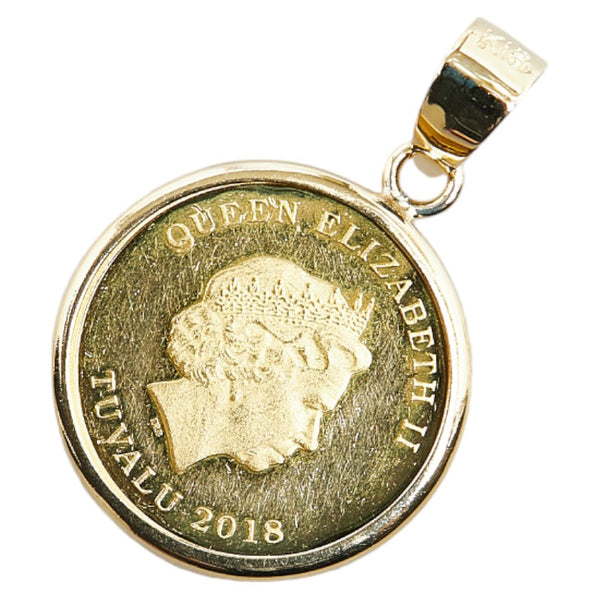 K24 ゴールド K18YG イエローゴールド エリザベス2世ツバルエンジェル3ドル金貨 1/25OZ ペンダントトップ レディース 【中古】