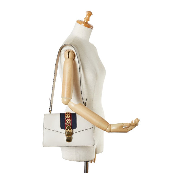 グッチ シルヴィ エンブロイダリー ハンドバッグ ショルダーバッグ 2WAY 421882 ホワイト  レザー レディース GUCCI 【中古】