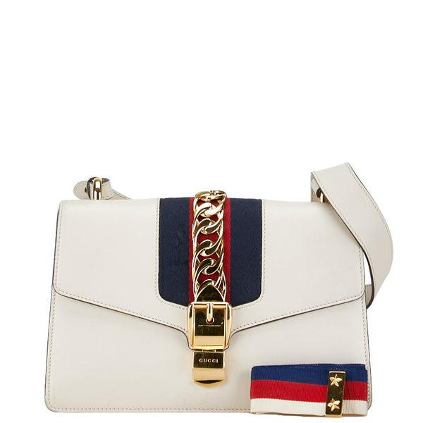グッチ シルヴィ エンブロイダリー ハンドバッグ ショルダーバッグ 2WAY 421882 ホワイト  レザー レディース GUCCI 【中古】