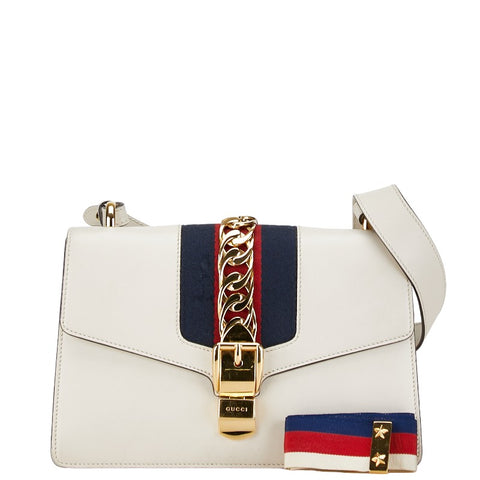グッチ シルヴィ エンブロイダリー ハンドバッグ ショルダーバッグ 2WAY 421882 ホワイト  レザー レディース GUCCI 【中古】