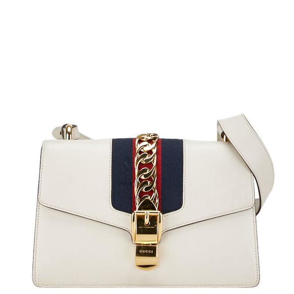 グッチ シルヴィ エンブロイダリー ハンドバッグ ショルダーバッグ 2WAY 421882 ホワイト  レザー レディース GUCCI 【中古】