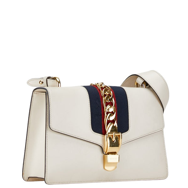 グッチ シルヴィ エンブロイダリー ハンドバッグ ショルダーバッグ 2WAY 421882 ホワイト  レザー レディース GUCCI 【中古】