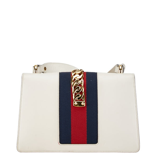 グッチ シルヴィ エンブロイダリー ハンドバッグ ショルダーバッグ 2WAY 421882 ホワイト  レザー レディース GUCCI 【中古】
