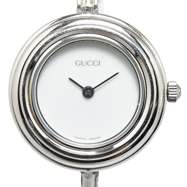 グッチ チェンジベゼル 腕時計 11/12.2 クオーツ ホワイト文字盤 ステンレススチール レディース GUCCI 【中古】