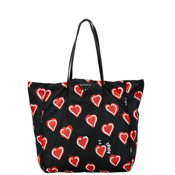 プラダ NYLON STAMPATO ハート ハンドバッグ トートバッグ BN2052 ブラック レッド ナイロン レザー レディース PRADA 【中古】